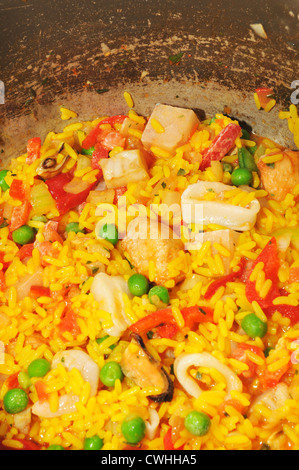 Close up of traditionally cooked paella Stock Photo