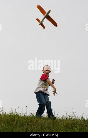 boy,airplane,toy,model airplane Stock Photo