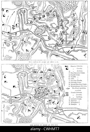 Maps of the Battle of Sedan, fought during the Franco-Prussian War on 1 September 1870. Stock Photo