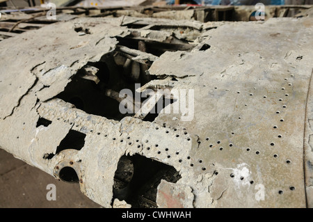 Unrestored wing from a Grumman F4F Wildcat JV482 which was ditched into Lough Neagh 1944, recovered in 1982. Stock Photo