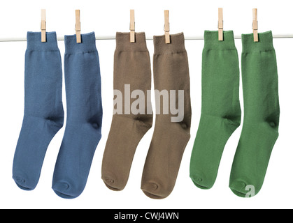 Socks Hanging on Clothesline Stock Photo