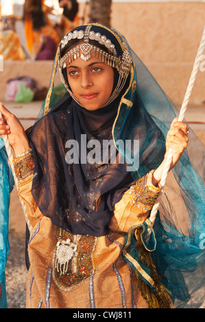 Elk207-1580v Oman, Muscat, Muscat Festival, girl in traditional dance costume Stock Photo