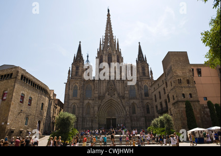 Exterior view of 14th century Gothic Barcelona Cathedral in Barcelona, Catalonia, Spain, ES Stock Photo