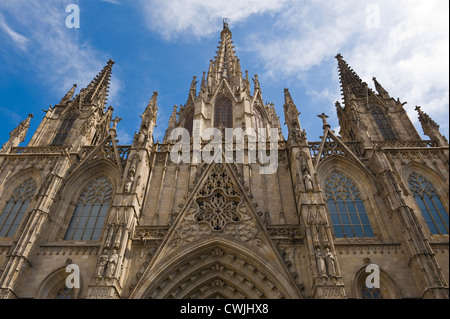 Exterior view of 14th century Gothic Barcelona Cathedral in Barcelona, Catalonia, Spain, ES Stock Photo