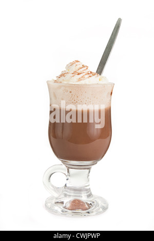 Hot chocolate whith cream on top over white Stock Photo