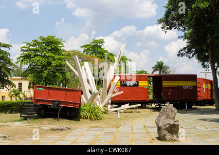 Train boxcars at the revolutionary Monumento a la Toma del Tren Blindado (Armored Train Monument), Santa Clara, Cuba. Stock Photo