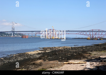 construction underway to build the forth replacement crossing bridge over firth of forth bridges forth road bridge in foreground Stock Photo
