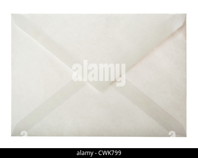 Back side of white paper envelope isolated on white Stock Photo