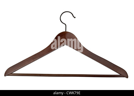Dark wooden coat hanger isolated on white Stock Photo