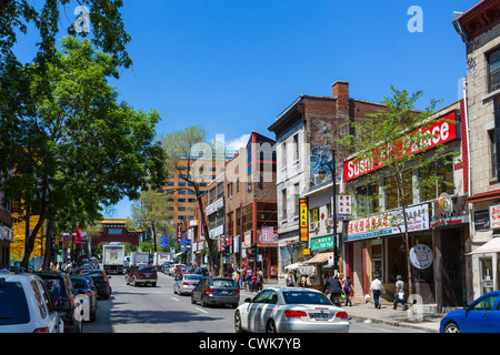 Shops and restaurants on Boulevard Saint-Laurent, Chinatown, Montreal, Quebec, Canada Stock Photo