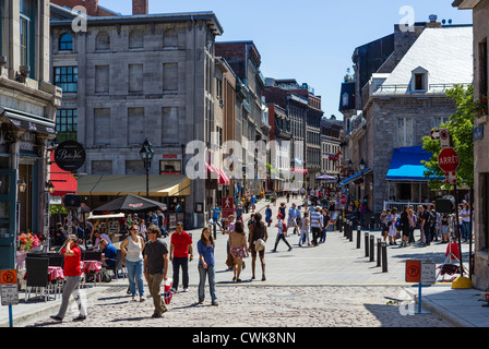 Bars, cafes, restaurants and shops along Rue St Paul, Vieux Montreal, Montreal, Quebec, Canada Stock Photo