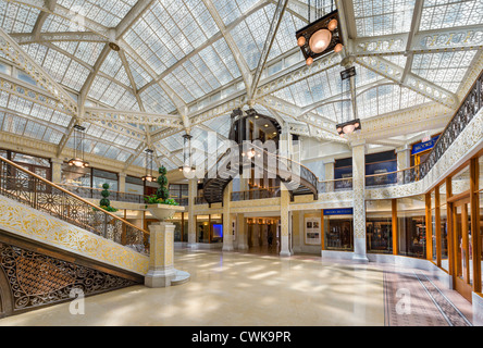 Frank Lloyd Wright designed lobby of The Rookery building on La Salle Street in the Loop district, Chicago, Illinois, USA Stock Photo