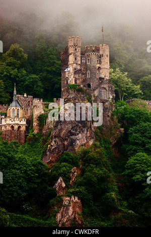 The Burg Rheinstein Castle, a 14th Century hilltop castle on the Rhine River. Stock Photo