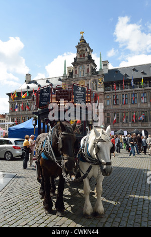 Horse-drawn carriage in Grote Markt, Antwerp, Antwerp Province, The Flemish Region, Belgium Stock Photo