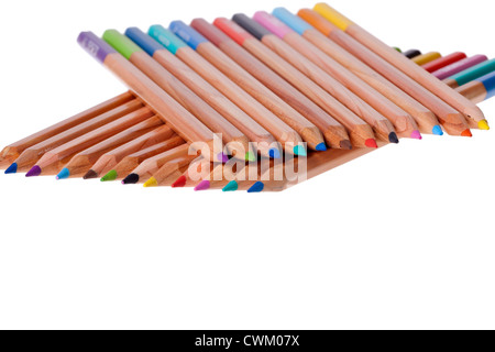 Colorful pencils close up macro shot isolated on white background Stock Photo