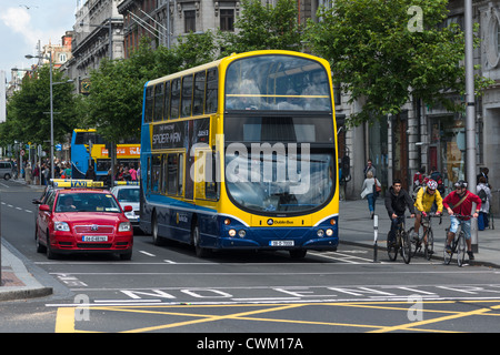 Dublin bus and Taxi cabs on O'Connell st, Dublin city centre, Republic of Ireland. Stock Photo