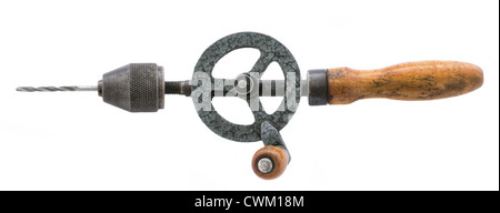 Old rusty hand drill. Isolated on a white background Stock Photo - Alamy