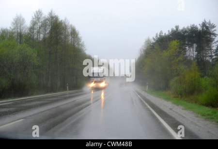 Traveling by car - driving in the rain (Baltic Countries, spring 2009) Stock Photo