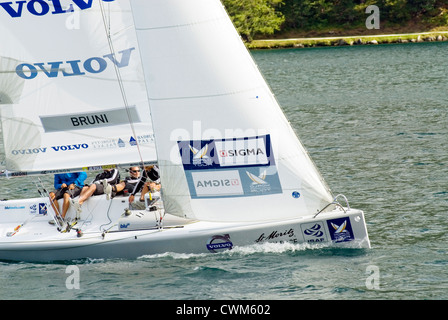 Sailing boats racing during the Match Race, St Moritz, Switzerland Stock Photo