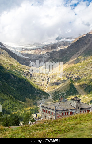 Alp Grüm Train Station and Palü Glacier, Switzerland Stock Photo