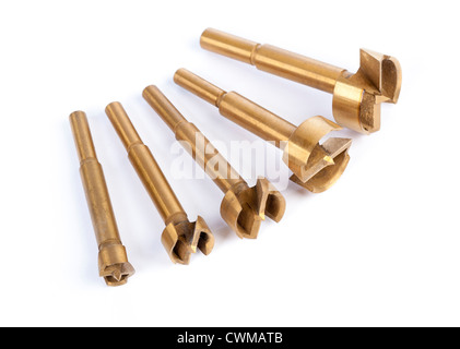Forstner drill bits used for drilling hole in wood Stock Photo