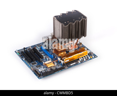 computer motherboard with large heatsink for cooling the processor Stock Photo