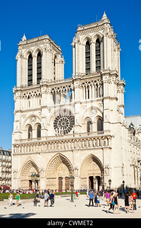 Front facade of the cathedral of Notre Dame Ille de la Cite Paris France EU Europe