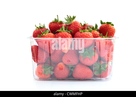 Strawberries in a plastic punnet isolated on a white background Stock Photo