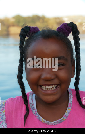 Nubian girl ,Gharb Soheil Nubian Village on the west bank of the River Nile next to Aswan Egypt Stock Photo