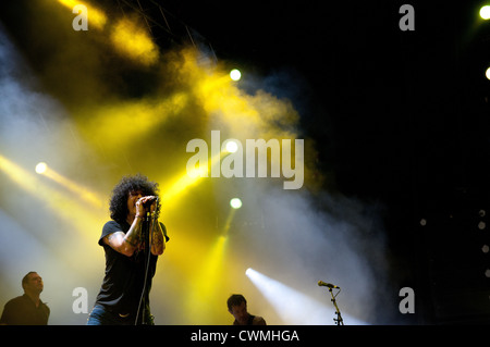 BENICASSIM, SPAIN - JULY 12: At the Drive-in band performs at FIB on July 12, 2012 in Benicassim, Spain. Stock Photo