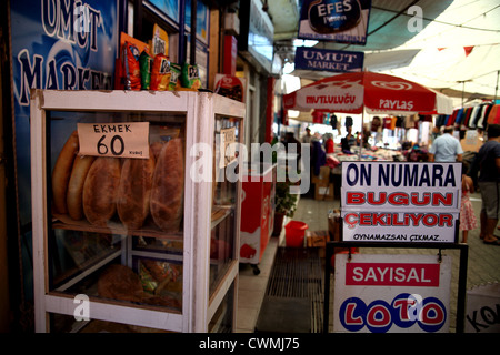 View of Turkish market in Koycegiz, a town near Dalyan ...