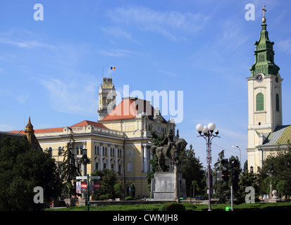 Romania, Oradea, City Hall, downtown, church, Saint Ladislas Stock Photo