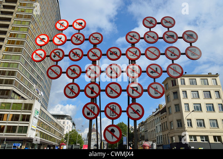 Traffic sign sculpture in shape of heart by Antwerpen-Centraal Station, Antwerp, Antwerp Province, The Flemish Region, Belgium Stock Photo