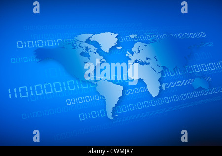 World map and binary code Stock Photo