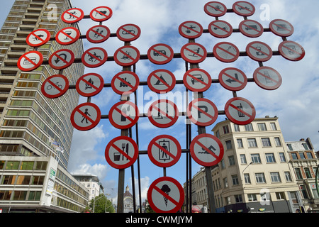 Traffic sign sculpture in shape of heart by Antwerpen-Centraal Station, Antwerp, Antwerp Province, The Flemish Region, Belgium Stock Photo