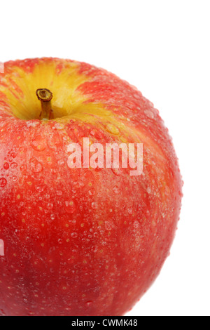 Macro close-up shot of Gala Apple on white background with copy space to right and top Stock Photo