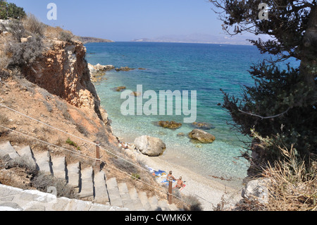 A rocky beach in Pisso Livadi, Paros, Greece. Stock Photo