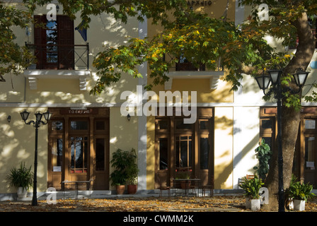Front of an traditional house at the village square of Lafkos (Pelion Peninsular, Thessaly, Greece) Stock Photo