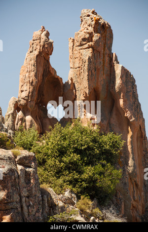 heart shaped rock hole in Piana calanche, Corsica island, France Stock Photo