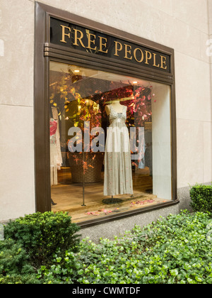 display window at the Free People store, an American bohemian style  clothing brand, in Rockefeller Center or Centre in Manhattan Stock Photo -  Alamy