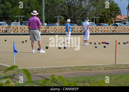 old people playing lawn bowls Stock Photo