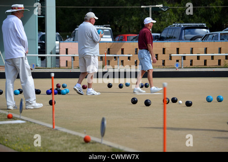 old people playing lawn bowls Stock Photo