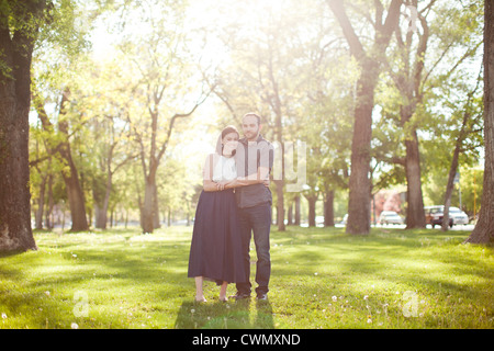 USA, Utah, Salt Lake, Happy young couple in park Stock Photo