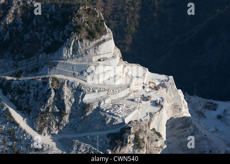 AERIAL VIEW. White marble quarry. Carrara, Province of Massa and Carrara, Tuscany, Italy. Stock Photo