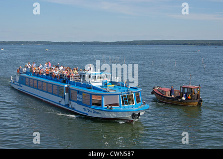 excursion boat and cutter, Plau am See, Mecklenburg Lakes, Mecklenburg-West Pomerania, Germany Stock Photo