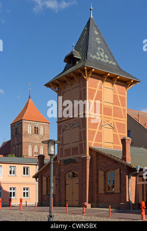 church St. Peter and Paul and fire brigade tower, Teterow, Mecklenburg-Switzerland, Mecklenburg-West Pomerania, Germany Stock Photo