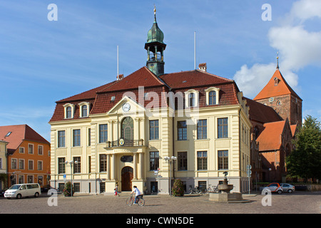 town hall and church St. Peter and Paul, Teterow, Mecklenburg-Switzerland, Mecklenburg-West Pomerania, Germany Stock Photo