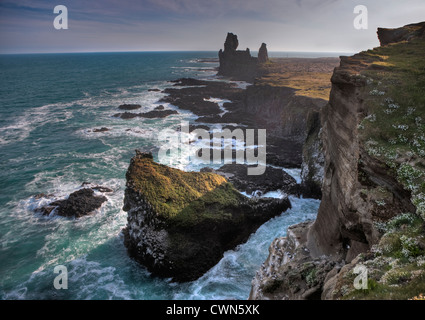 Basalt formations and bird cliffs, Arnarstapi, Snaefellsnes Peninsula, Iceland Stock Photo