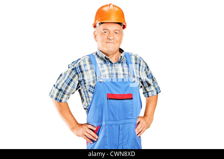 A mature manual worker isolated on white background Stock Photo