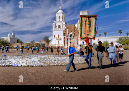 Celebrating 'The Day of the Dead' at Mission San Xavier del Bac, near the City of Tucson, Arizona, USA Stock Photo